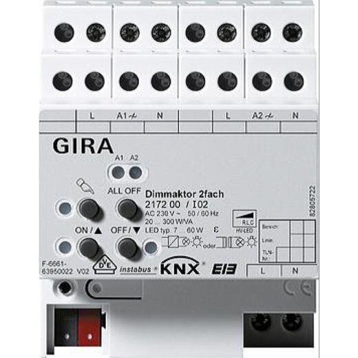 Gira Dimmaktor 217200 KNX/EIB Dimmen 2fach 2x300W REG