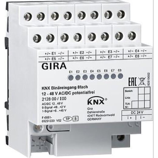 Gira Binäreingang 212800 8fach 12-48 potentialfrei KNX REG