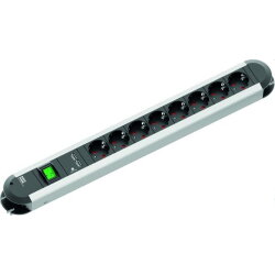 Bachmann Tischsteckdose 8fach 1,75m mit Schalter Primo Alu