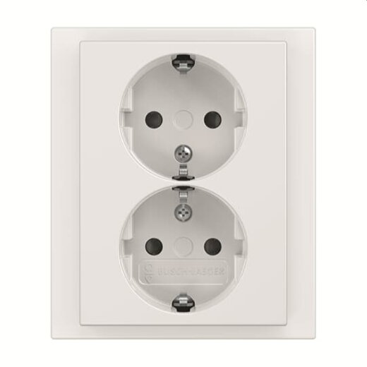 Busch-Jaeger Doppelsteckdose SCHUKO 202 EUJB-84, volle Abdeckung, weiß