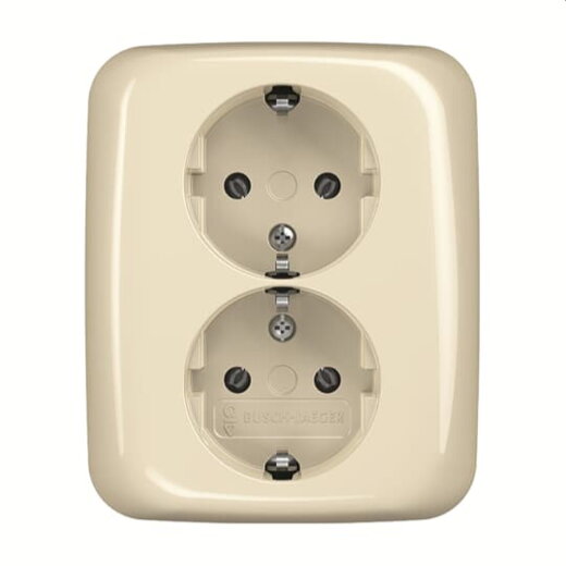 Busch-Jaeger Doppelsteckdose SCHUKO 202 EUJ-212, volle Abdeckung, weiß