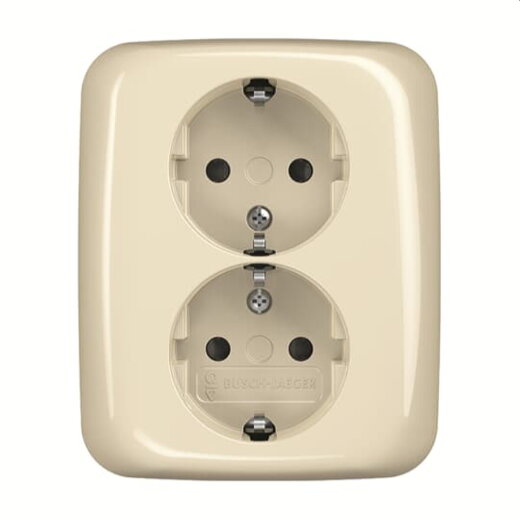 Busch-Jaeger Doppelsteckdose SCHUKO 202 EUJB-212, volle Abdeckung, weiß