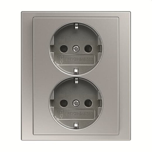 Busch-Jaeger Doppelsteckdose SCHUKO 202 EUJB-866 volle Abdeckung, edelstahl