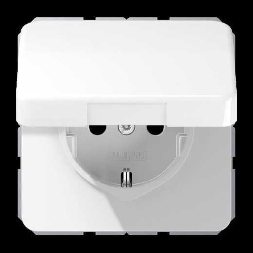 Jung SCHUKO Steckdose, 16 A 250 V ~, Klappdeckel, Thermoplast, Serie CD, alpinweiß CD1520BFKLWW