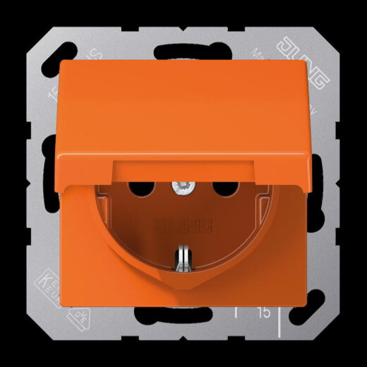Jung SCHUKO Steckdose, 16 A 250 V ~, ohne Krallen, Thermoplast, Serie AS, orange (für ZSV) AS1520BFKIKLO
