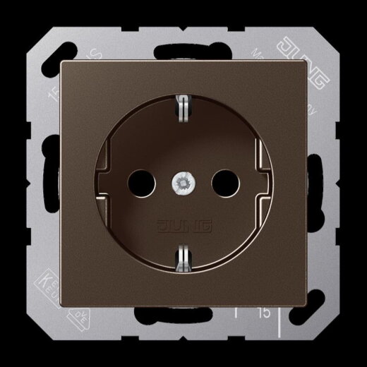 Jung SCHUKO Steckdose, 16 A 250 V ~, ohne Krallen, SAFETY+, Serie A, mokka A1520NKIMO