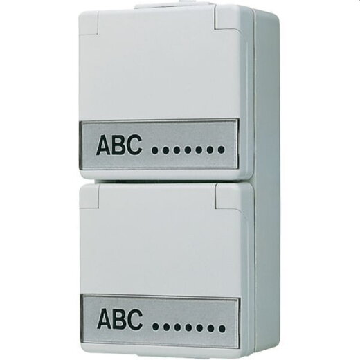 Jung SCHUKO®-Zweifach-Steckdose, 16 A 250 V ~, mit Schriftfeld, Klappdeckel, senkrecht, IP 44, WG 600 622NAW