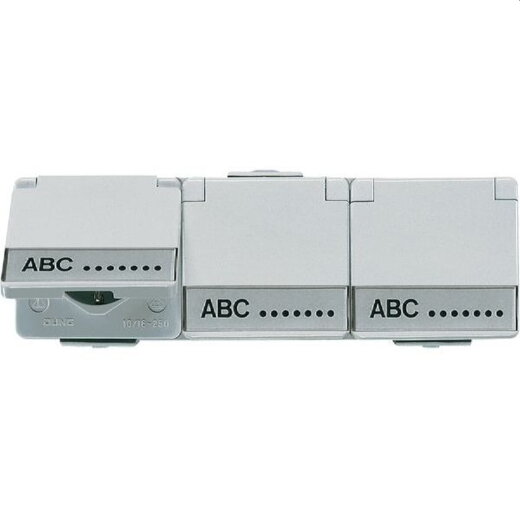 Jung SCHUKO®-Dreifach-Steckdose, 16 A 250 V ~, mit Schriftfeld, Klappdeckel, waagerecht, IP 44, WG 600 623NAW