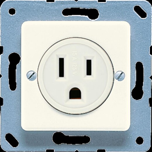 Jung Steckdose, US-Norm NEMA, 15 A 125 V ~, Schraubklemmen, ohne Krallen, Thermoplast, 50 x 50 mm, weiß 121-15