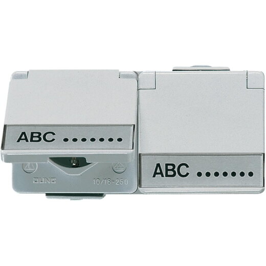 Jung SCHUKO®-Zweifach-Steckdose, 16 A 250 V ~, mit Schriftfeld, Klappdeckel, waagerecht, IP 44, WG 600 622NAWW