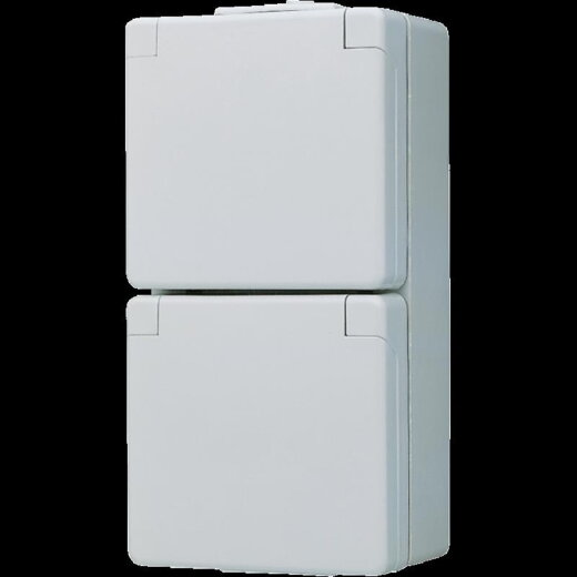 Jung SCHUKO®-Zweifach-Steckdose, 16 A 250 V ~, Klappdeckel, senkrecht, IP 44, WG 600 622W