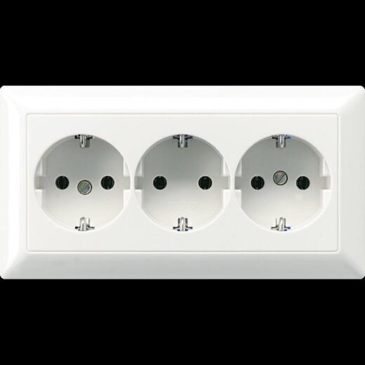 Jung Kabelkanal-SCHUKO®-Steckdose, 3fach, 16 A 250 V ~, Duroplast, Serie AS, alpinweiß AS523WW