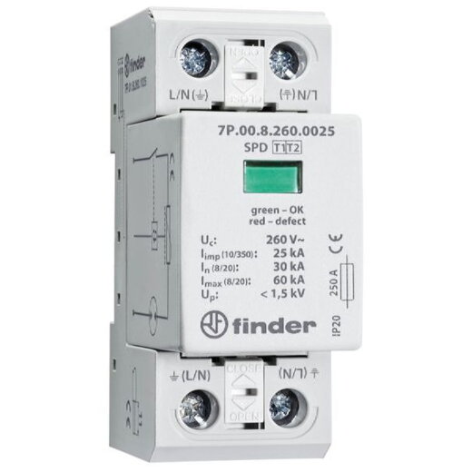 Finder SPD Überspannungsableiter 7P.01.8.260.1025 Typ 1+2 1phasig
