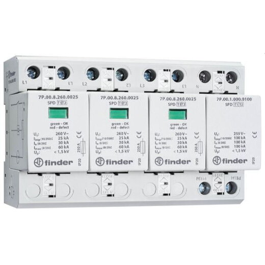 Finder SPD Überspannungsableiter 7P.04.8.260.1025 Typ 1+2 3phasig