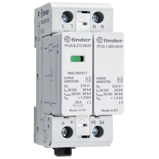 Finder SPD Überspannungsableiter 7P.22.8.275.1020 Varistor+Funkenst.1-ph.