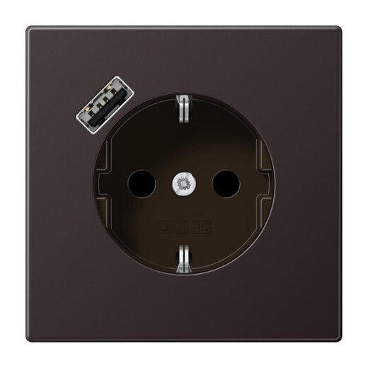 Jung SCHUKO Steckdose 16 A 250 V ~, mit USB-Ladegerät 1 x Typ A, SAFETY+, Serie LS, dark (lackiertes Aluminium) AL1520-18AD