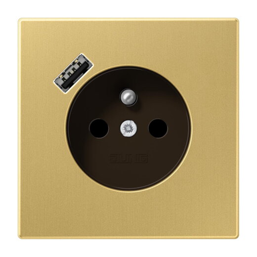 Jung Steckdose, französisch/belgisches System 16 A 250 V ~, mit USB-Ladegerät 1 x Typ A, SAFETY+, Serie LS, Messing ME1520F-18AC