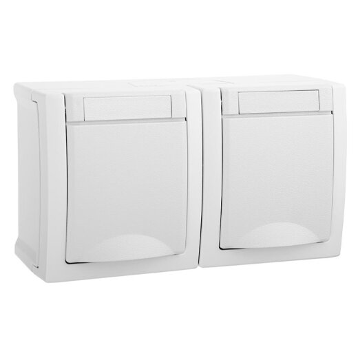 HHG Pacific Schuko Steckdose 2fach waagrecht 90591188-DE FR-Aufputz weiß