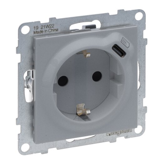 Legrand Steckdose SCHUKO SEANO+USB-C m.Steckklemmen alu