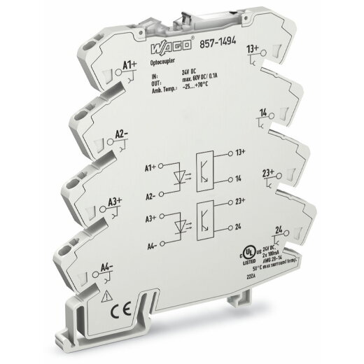 WAGO Optokopplermodul 2-fach Eingangsnennspannung DC 24 V lichtgrau 857-1494