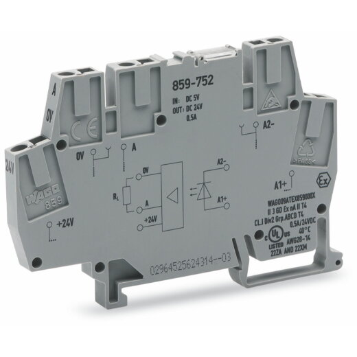 WAGO Optokopplermodul Eingangsnennspannung DC 5 V Ausgangsspannungsbereich DC 0 ? 24 V grau 859-752