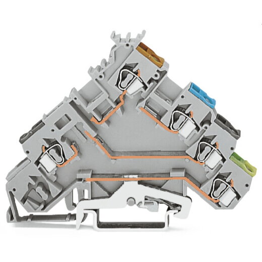 WAGO 4-Leiter-Initiatorenklemme mit PE-Anschluss für Bauelementestecker grau 280-571