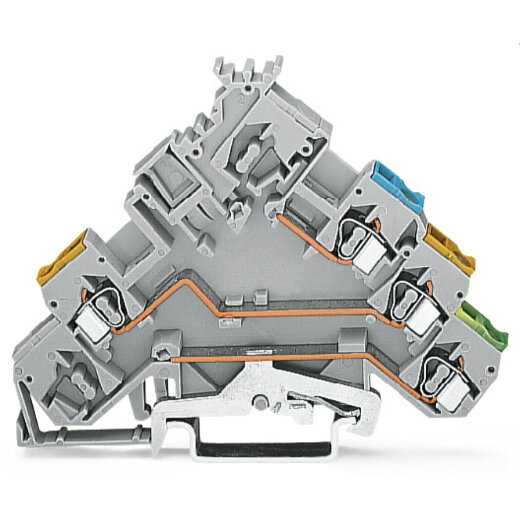 WAGO 3-Leiter-Aktorenklemme mit PE-Anschluss mit farbig bedruckten Leitereinführungen grau 280-572/281-411