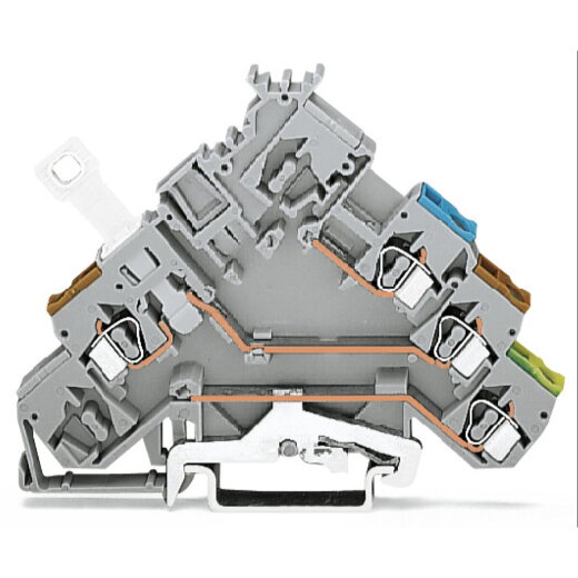 WAGO 3-Leiter-Aktorenklemme mit PE-Anschluss mit farbig bedruckten Leitereinführungen grau 280-576