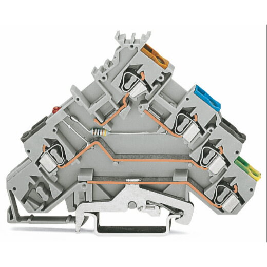 WAGO 4-Leiter-Initiatorenklemme LED rot für NPN-(minus-)schaltende Initiatoren grau 280-571/281-413