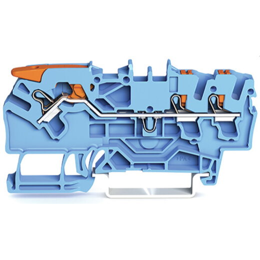 WAGO 3-Leiter-Durchgangsklemme mit Hebel und Drücker 2,5 mm? blau 2102-5304