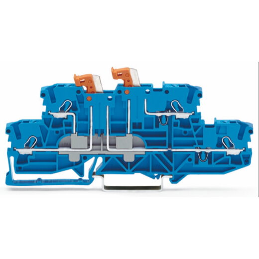WAGO Doppelstock-Doppeltrennklemme mit 2 schwenkbaren Trennmessern für Tragschiene 35 x 15 und 35 x 7,5 blau 2002-2954