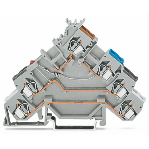 WAGO 4-Leiter-Initiatorenklemme LED rot für NPN-(minus-)schaltende Initiatoren grau 280-581/281-413