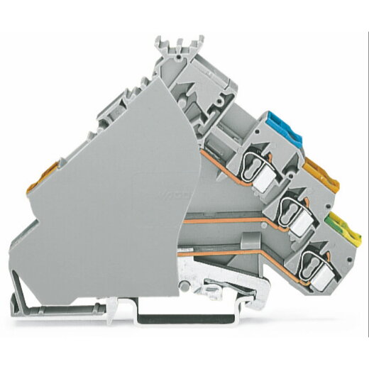 WAGO 3-Leiter-Aktorenklemme mit PE-Anschluss mit farbig bedruckten Leitereinführungen grau 280-575/280-320