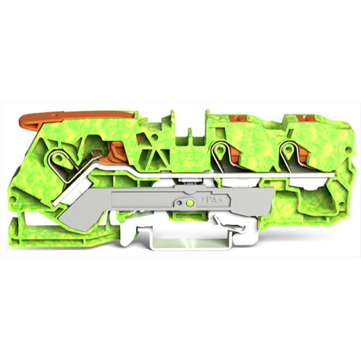 WAGO 3-Leiter-Schutzleiterklemme mit Hebel und Drücker 10 mm? grün-gelb 2110-5307