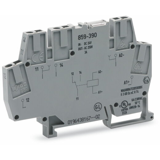 WAGO Relaismodul Eingangsnennspannung DC 24 V 1 Wechsler grau 859-390