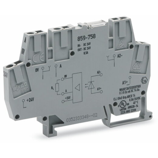 WAGO Optokopplermodul Eingangsnennspannung DC 24 V Ausgangsspannungsbereich DC 20 ? 30 V grau 859-758