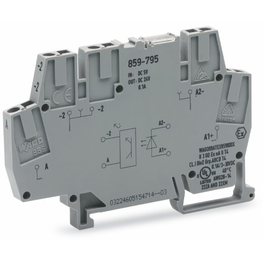 WAGO Optokopplermodul Eingangsnennspannung DC 5 V Ausgangsspannungsbereich DC 3 ? 30 V grau 859-795