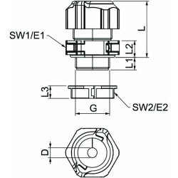 OBO Kabelverschraubung V-TEC TB25 11-15 teilbar mit Gegenmutter