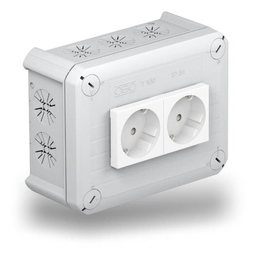 OBO Kabelabzweigkasten T 100 2MSD WS 2SCHUKO Steckdosen 33° ws