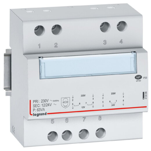 Legrand Sicherheitstransformator SI P:230V/50Hz S:12VAC o.24VAC 63VA 5TE