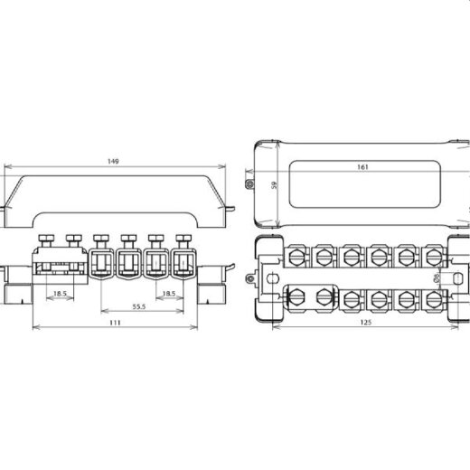 Dehn & Söhne Potentialausgleichsschiene 563200 Cu/gal Sn 10x 2,5-95qmm PAS 11AK