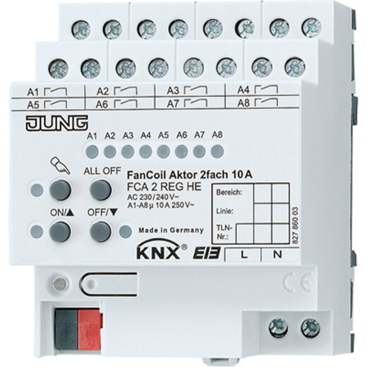 Jung KNX Fan-Coil-Aktor 2fach, AC 230/240 V ~, 50/60 Hz, 4 TE FCA2REGHE