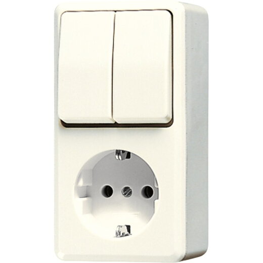 Jung SCHUKO®-Steckdose 16 A 250 V ~ mit Serienschalter 10 AX 250 V ~, AP 600, weiß 675A