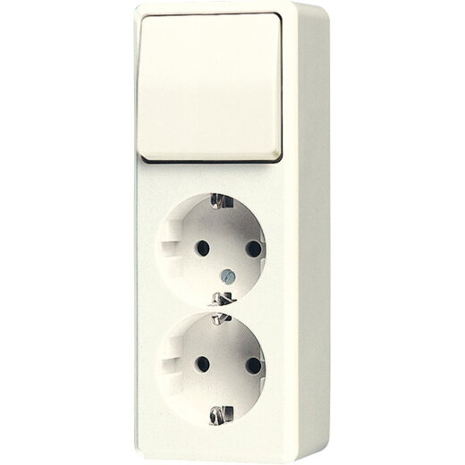 Jung SCHUKO®-Zweifach-Steckdose 16 A 250 V ~ mit Schalter Universal Aus-Wechsel 10 AX 250 V ~, AP 600, weiß 626A
