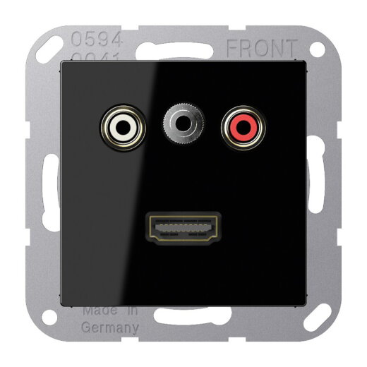 Jung Multimedia-Anschlusssystem Cinch Audio / Miniklinke 3,5 mm / HDMI, Serie A, schwarz MAA1082SW