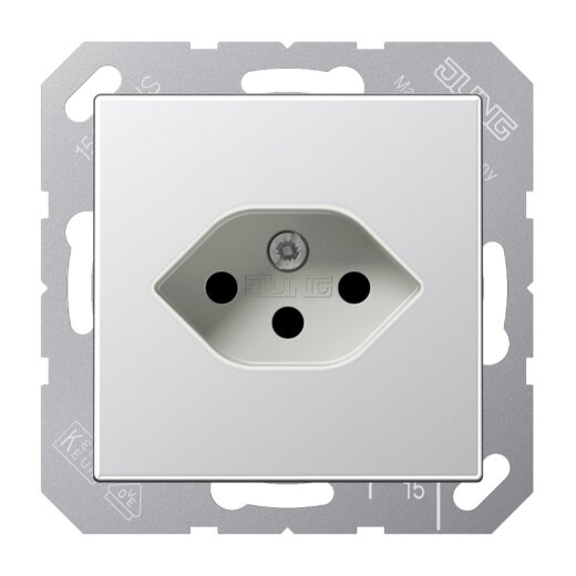 Jung Einfach-Steckdose, Schweizer Norm, Typ 13, Serie A, aluminium A1520-13BFSEVAL
