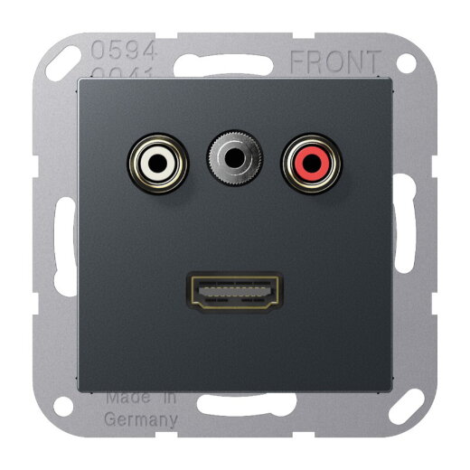 Jung Multimedia-Anschlusssystem Cinch Audio / Miniklinke 3,5 mm / HDMI, Serie A, anthrazit matt MAA1082ANM