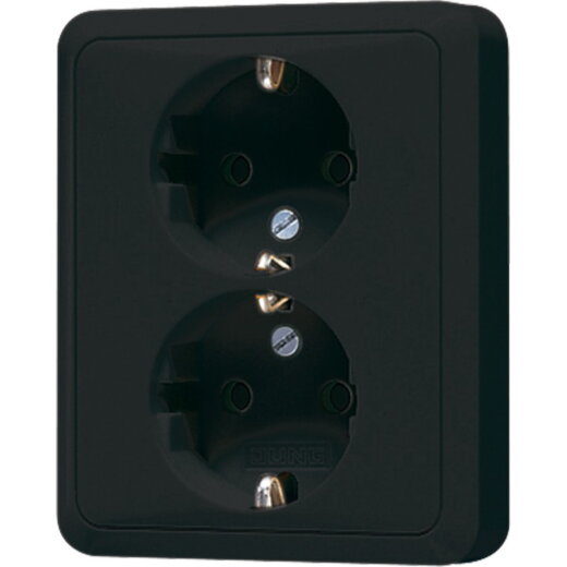 Jung SCHUKO®-Zweifach-Steckdose, 16 A 250 V ~, ohne Krallen, Duroplast, Serie CD, schwarz CD5020NSW