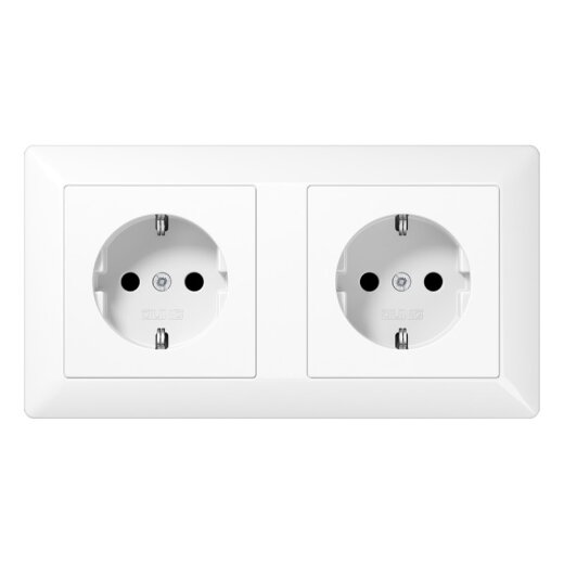 Jung Kabelkanal-SCHUKO®-Steckdose, 2fach, 16 A 250 V ~, Duroplast, Serie AS, alpinweiß AS1522WW