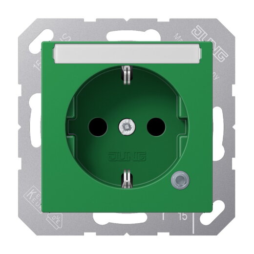 Jung SCHUKO Steckdose, 16 A 250 V ~, ohne Krallen, mit Funktionsanzeige, mit Schriftfeld, SAFETY+, Thermoplast, Ser A1520BFNAKOGN